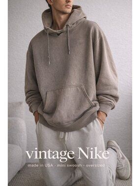 Vintage Nike Hoodie XXL Made in USA | Distressed Neck Hidden Swoosh Faded Brown